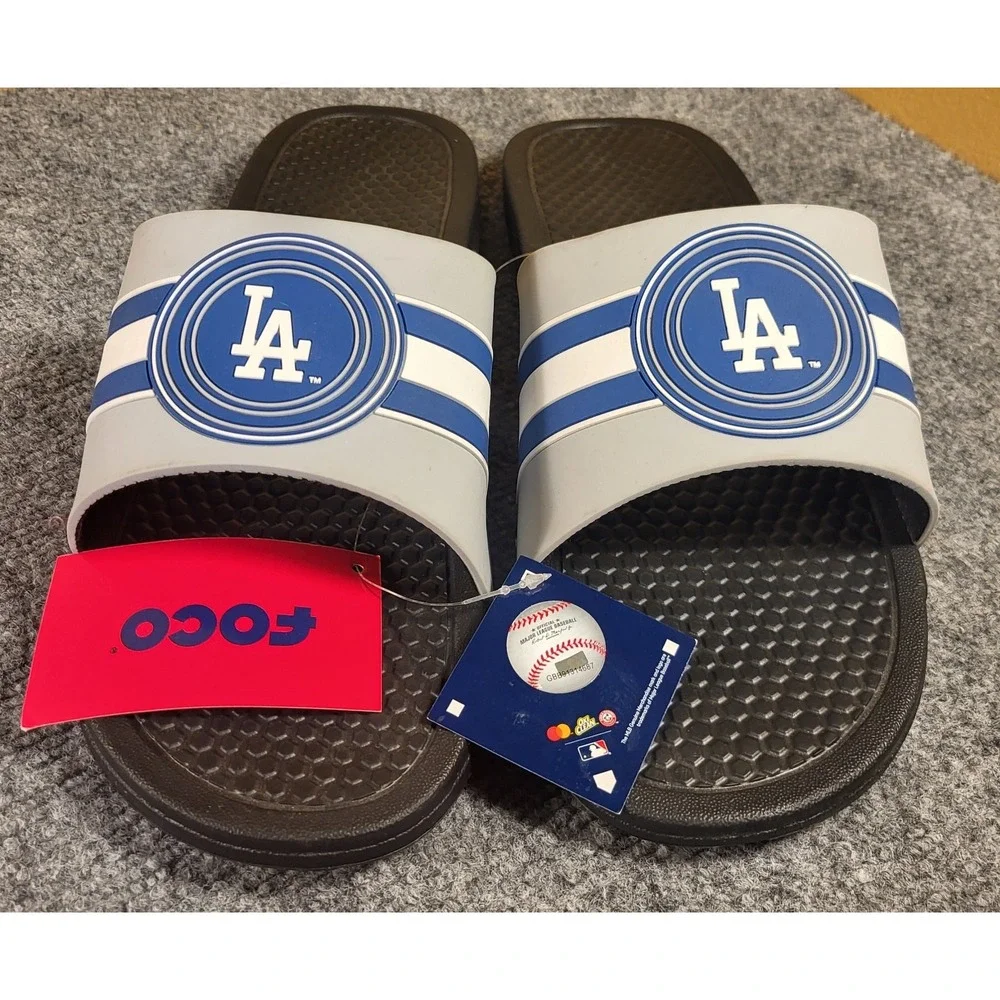 FOCO Los Angeles Dodgers MLB Raised Logo Slide Shower Shoes Men's Size X-Large